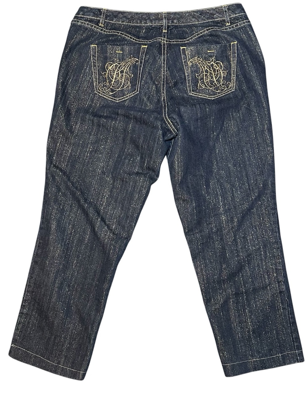 Venezia womens jeans Dark blue SZ 16 gold embroidery back pockets cropped #341